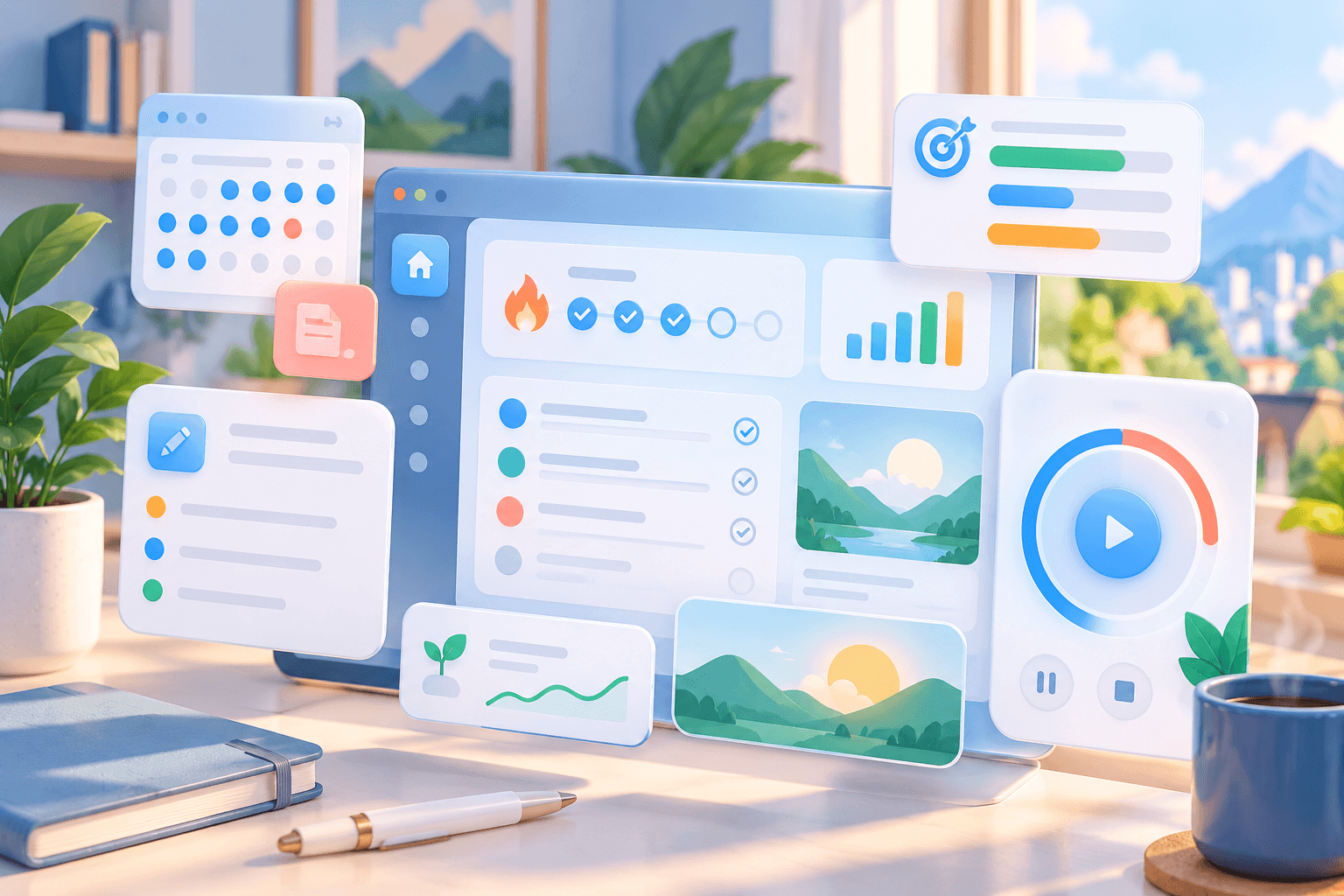 FocusFlow dashboard illustration